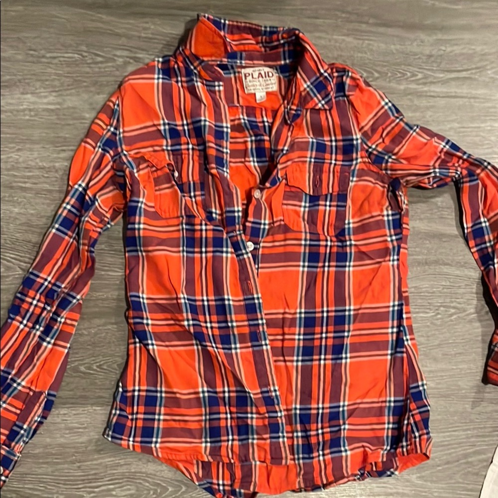 Old Navy Kids Orange and Blue Checkered Shirt